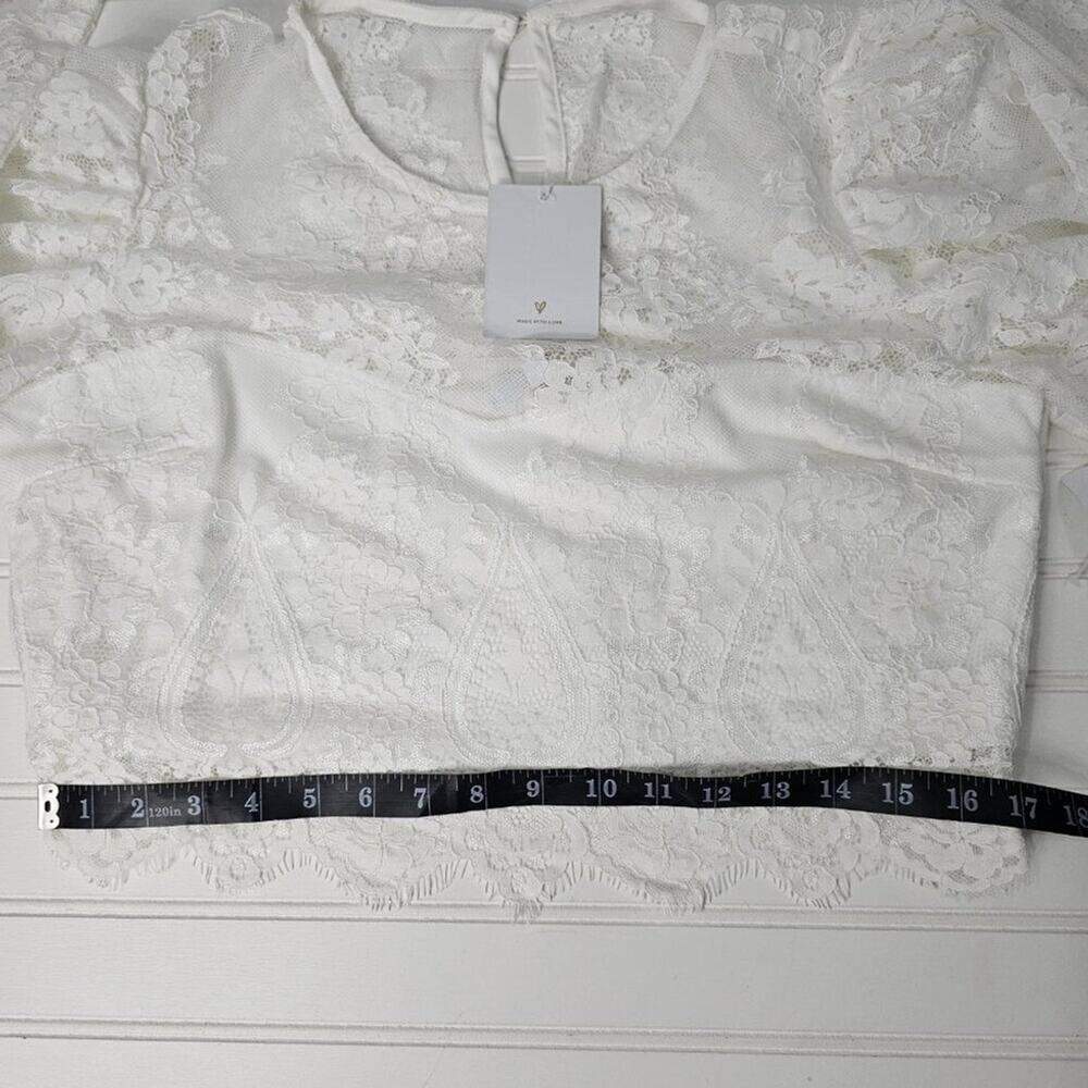 Lulus Ivory Lace Puff Sleeve Cropped Blouse Women's Size XL NWT - Picture 13 of 15